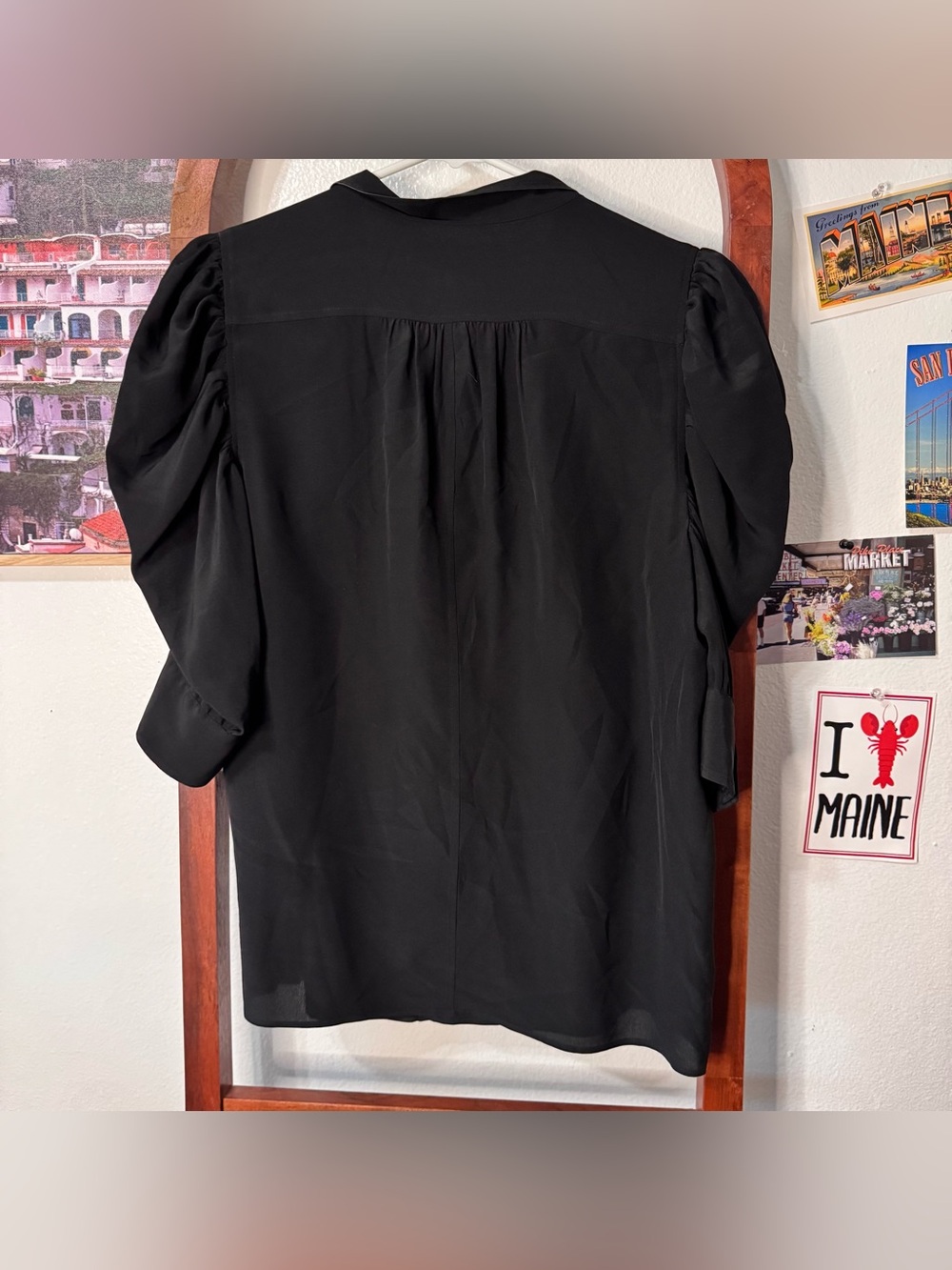 Frame Denim Gillian Silk Black Puff Sleeve Blouse - Picture 12 of 12